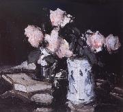 Samuel John Peploe Roses in a Blue and White Vase,Black Background oil painting artist